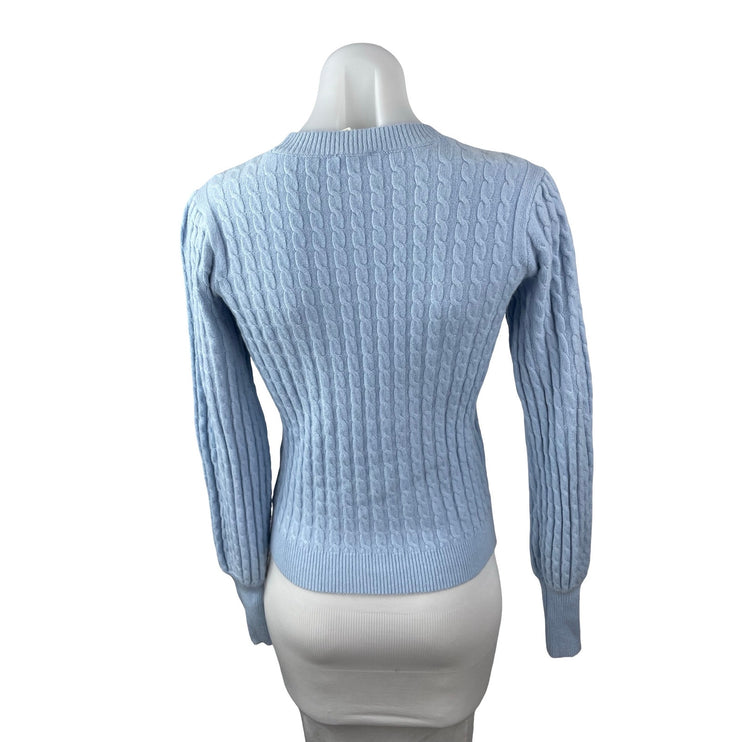 Cyrus Women's Blue Cable Knit Crew Neck Long Balloon Sleeve Sweater Top Size XS