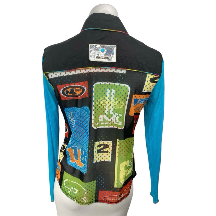D.P Jeans Women's Multicolor Patchworks Long Sleeve Button Down Shirt Top Size 8