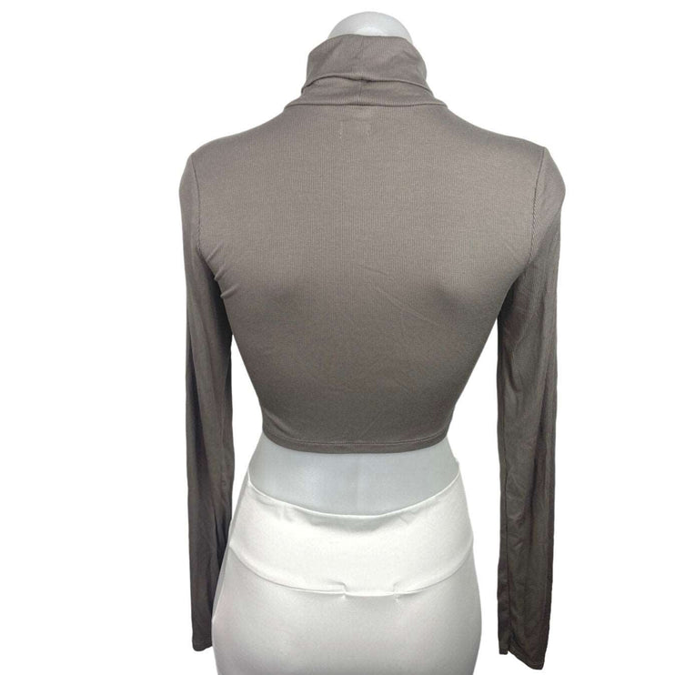 Aritzia Sunday Best Taupe Gray Ribbed Knit Long Sleeve Turtleneck Crop Sweater Top Sz S