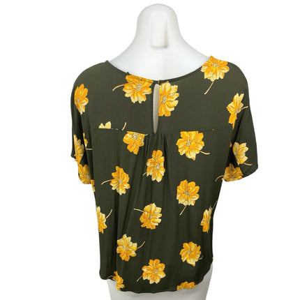 Madewell Rhyme Olive Green Yellow Fall Flowers V-neck Short Sleeve Blouse Top XS