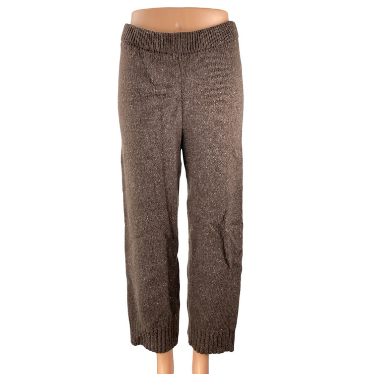 NEW Zara Women's Brown Wool High Rise Knit Wide Leg Baggy Trousers Pants Size S