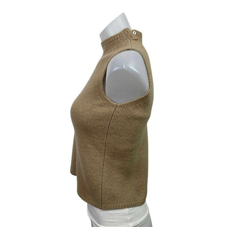Ann Taylor Tan Beige 100% Wool Sleeveless Mock Neck Crop Tank Sweater Top Size M
