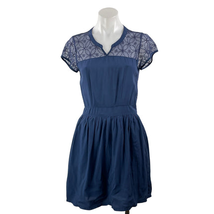 Abercrombie & Fitch Women's Blue Mesh Sheer Lace Fit & Flare Mini Dress Size S