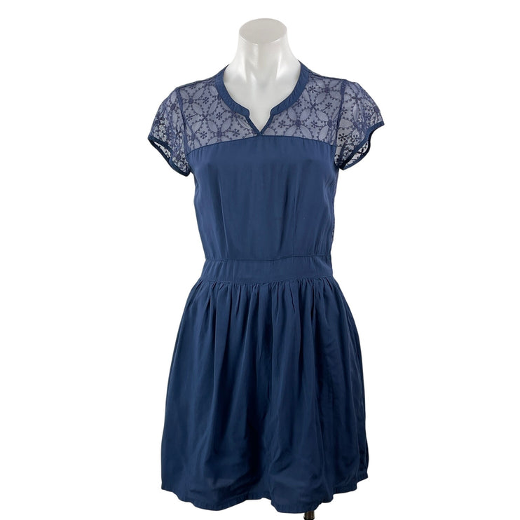 Abercrombie & Fitch Women's Blue Mesh Sheer Lace Fit & Flare Mini Dress Size S