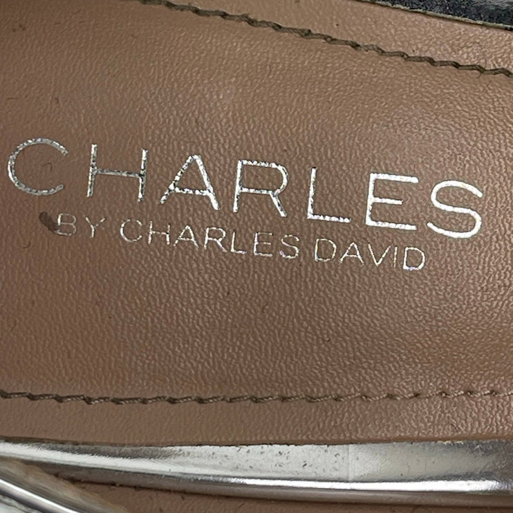 Charles By Charles David Sliver Metallic Pointed Toe Block Heels Pump Shoes 9M