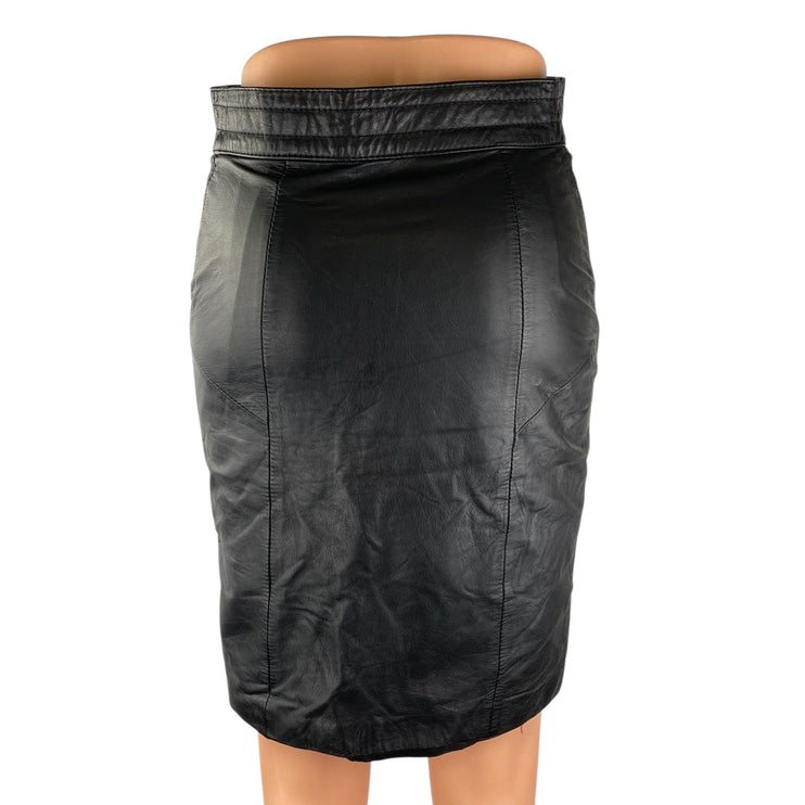 Disguise 100% Leather Black Zip Up High Rise Mini Bodycon Pencil Skirt Size XS
