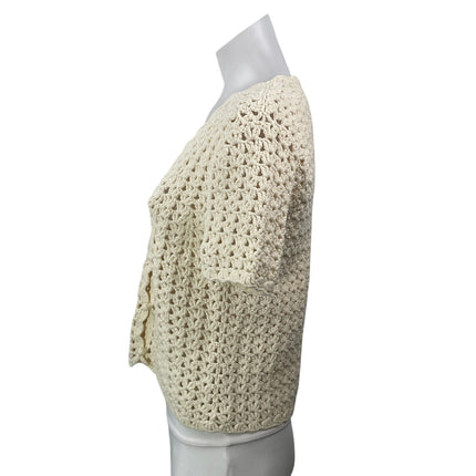 dh New York Women's Cream Short Sleeves Open Crochet Cardigan Sweater Top Sz XS