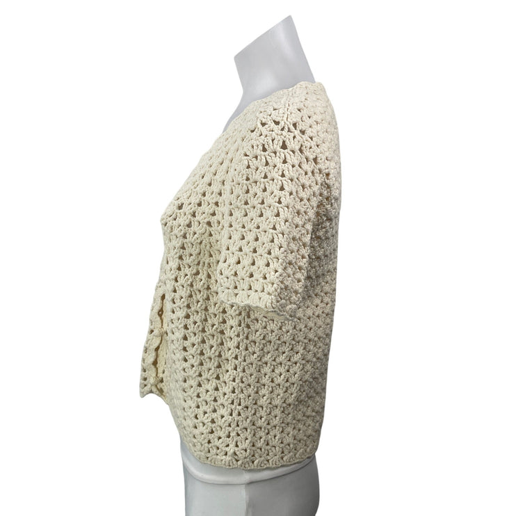 dh New York Women's Cream Short Sleeves Open Crochet Cardigan Sweater Top Sz XS