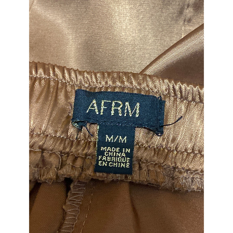 AFRM Womens Brown Silky Satin Elastic Waist Drawstring Wide Leg Trousers Pants M