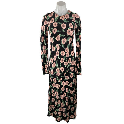 ZARA Multicolor Floral Print Crew Neck Long Sleeve Midi Maxi A-line Dress Sz 28