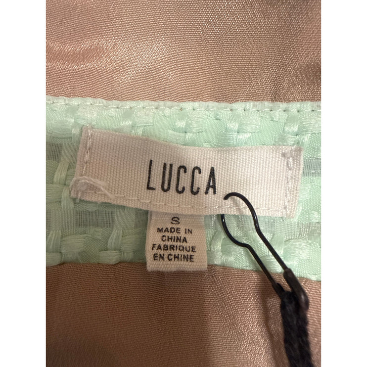 NEW Lucca Green Striped Organza Boat Neck Sleeveless Mini Flare A-Line Dress S