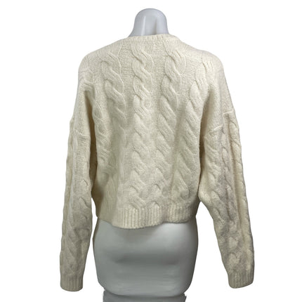 Joie Women's Cream Wool Cable Knit Long Sleeve Crew Neck Sweater Top Size M