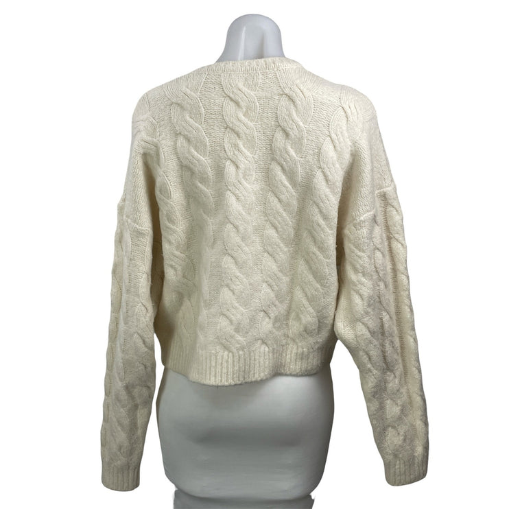 Joie Women's Cream Wool Cable Knit Long Sleeve Crew Neck Sweater Top Size M