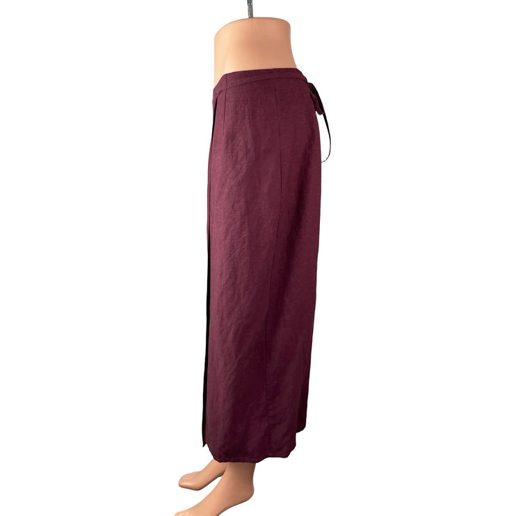 & Other Stories Women's Burgundy Red Linen High Rise Midi Straight Wrap Skirt 4