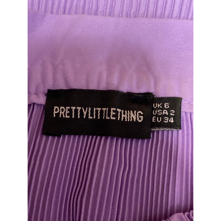 PRETTYLITTLETHING Lilac Plisse Tiered Pleated Ruffle Mini Flared A-Line Skirt 2