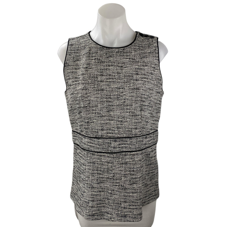 NEW Ann Taylor Black Tweed Sleeveless Back Zip Peplum Blouse Tunic Tank Top Sz M