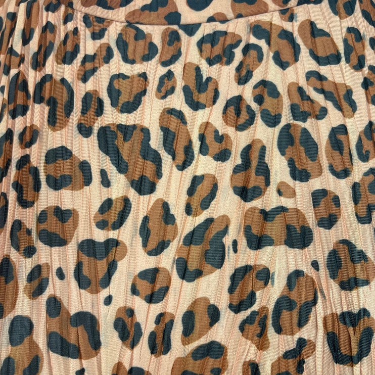 Zara Brown Tan Leopard Animal Print Plisse Short Sleeve Maxi T-Shirt Dress Sz S