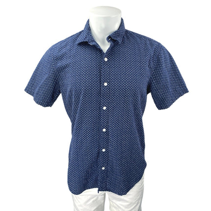 Bonobos Men's Blue White Printed Tailored Short Sleeve Button Up Shirt Top Sz L