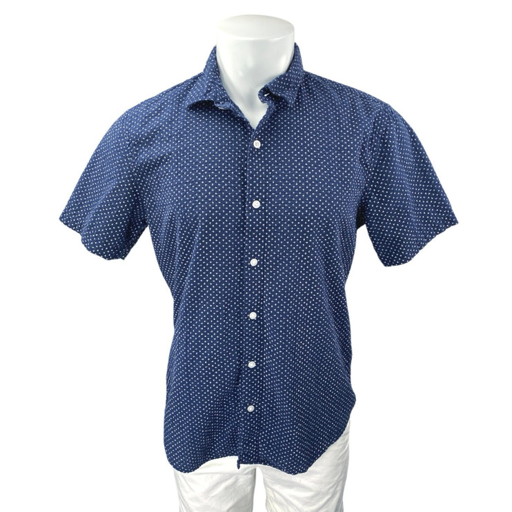 Bonobos Men's Blue White Printed Tailored Short Sleeve Button Up Shirt Top Sz L