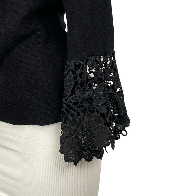 INC International Concepts Black Long Bell Sleeve Floral Lace Blouse Top Size XS