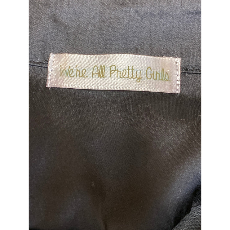 We're All Pretty Girls Black Silky Satin Long Sleeve Button Down Shirt Top Sz L