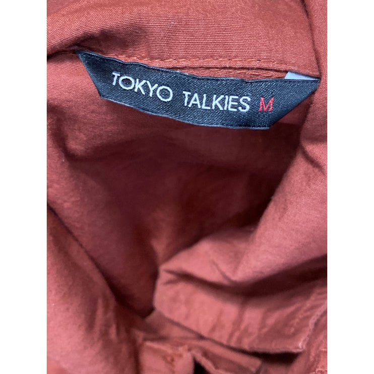 Tokyo Talkies Women's Brown Embroidered Floral Long Sleeve Button Up Shirt Top M