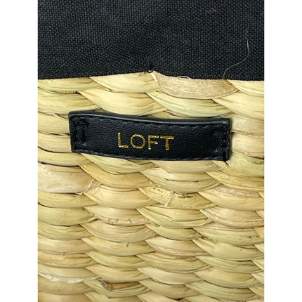 NEW LOFT Tan Black Woven Straw Canvas Straps Basket Tote Handbag One Size