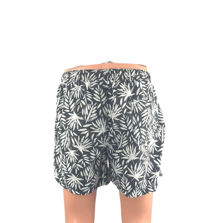 Zara Men's Black White Leaf Tropical Hawaiian Surf Beach Mini Shorts Size L