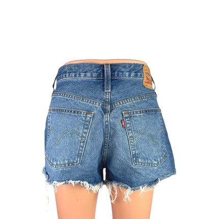 Levi's 501 Original High Rise Distressed Cut Off Blue Denim Jean Shorts Size 28