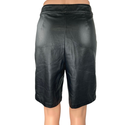 Express x Olivia Culpo Black Faux Vegan Leather High Waist Bermuda Shorts Size 6