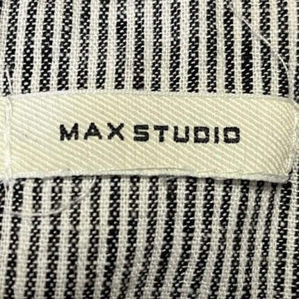 Max Studio Women's Black White Linen Striped Button Pockets Blazer Coat Jacket M