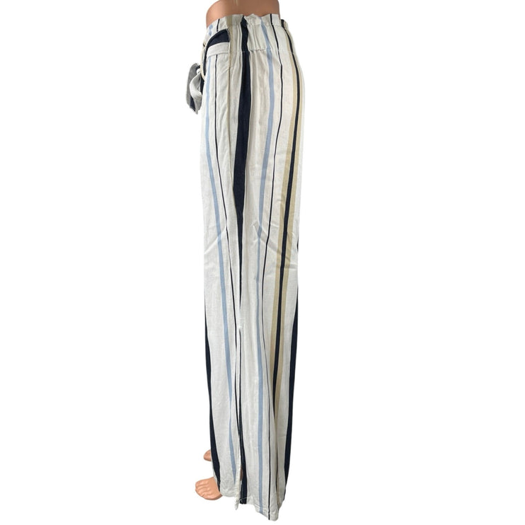 Sincerely Jules Multicolor Linen Striped Wide Leg High Waist Trousers Pants Sz M