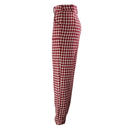 Lovers + Friends Red High Rise Houndstooth Straight Cropped Trousers Pants XXS