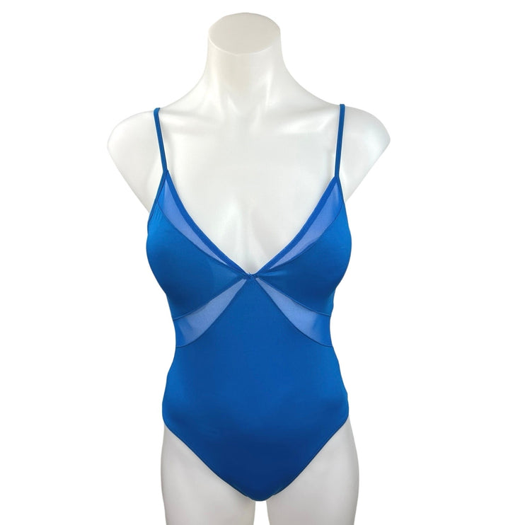 Zara NWT Blue Cutout Mesh V-Neck Spaghetti Strap Stretch Pull On Bodysuit Size S