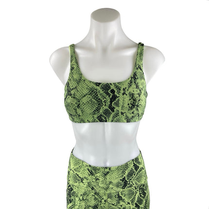 Alo Yoga Vapor Snakeskin Green Sports Bra High Rise Leggings Two Piece Set Sz S