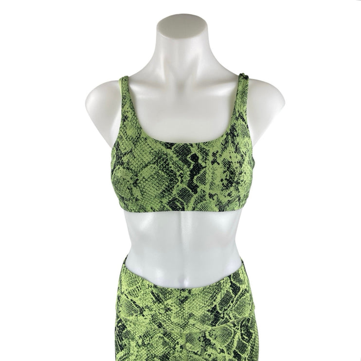 Alo Yoga Vapor Snakeskin Green Sports Bra High Rise Leggings Two Piece Set Sz S