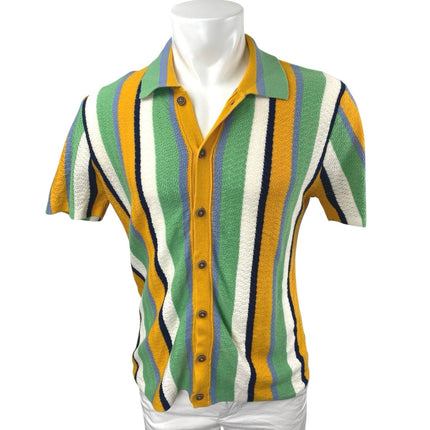 Urban Outfitters Silas Mens Multicolor Knit Short Sleeve Button Down Shirt Top M