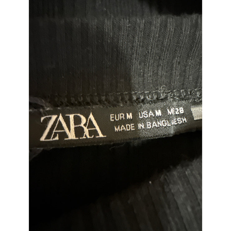 Zara Black Short Cap Sleeve Ribbed Knit Sculpt Sweater Mini Bodycon Dress Size M