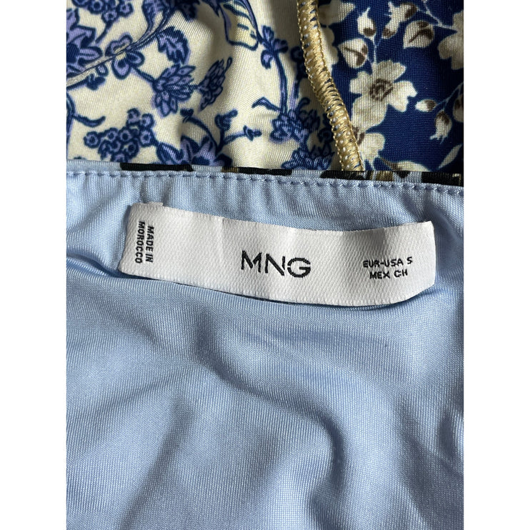 MNG Mango Womens Floral Blue Sleeveless Patchwork Cami Camisole Tank Top Size S