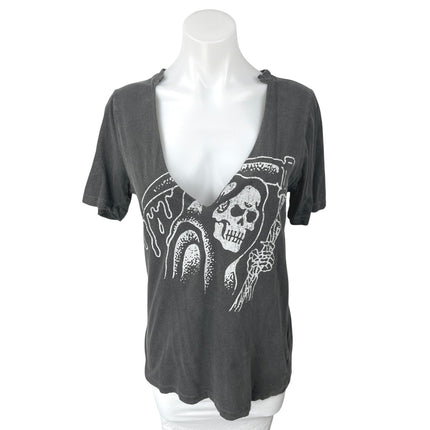 Truly Madly Deeply Fear No Evil Black Skull Print V-Neck Tee T-Shirt Top Size S