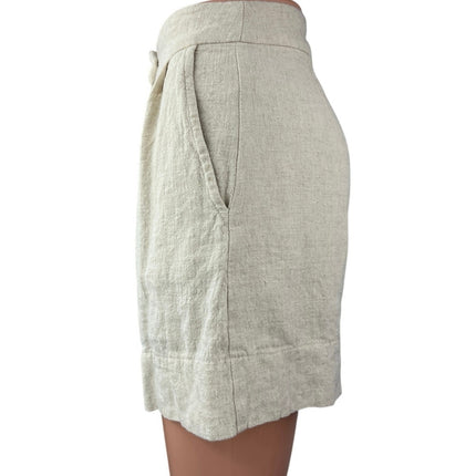 Princess Polly Cream White Linen High Waist Pleated Casual Zipper Shorts Size 2