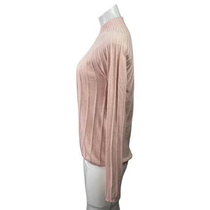 MNG Mango Women's Pink Ribbed Knit Mock Neck Long Sleeve Sweater Top Size XL
