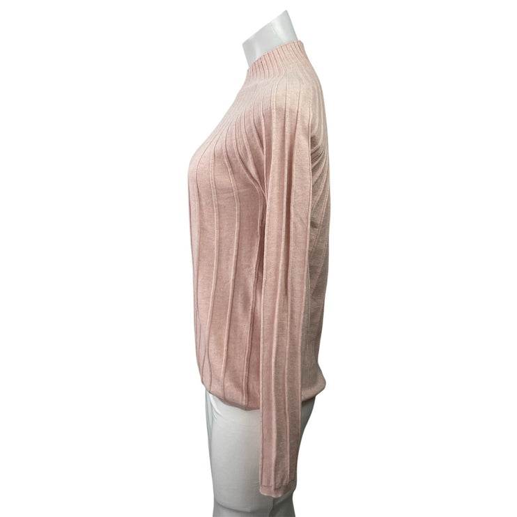 MNG Mango Women's Pink Ribbed Knit Mock Neck Long Sleeve Sweater Top Size XL