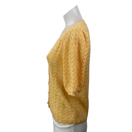 Aritzia Wilfred Yellow Orange Crochet Knit Button Down Cardigan Sweater Size XS