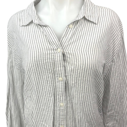 Banana Republic Women's Linen White Gray Striped Button Down Shirt Top Sz XXL