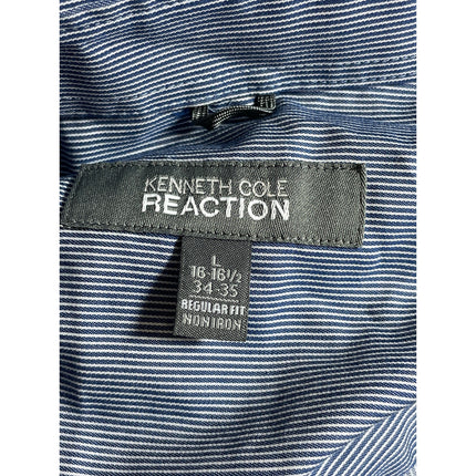 Kenneth Cole Reaction Men's Blue Striped Long Sleeve Button Up Dress Shirt Top L