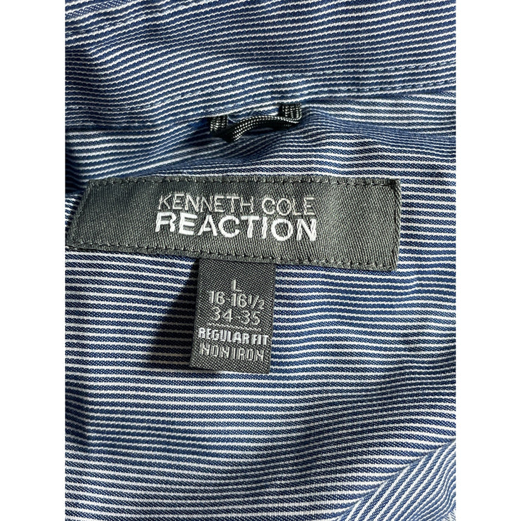 Kenneth Cole Reaction Men's Blue Striped Long Sleeve Button Up Dress Shirt Top L