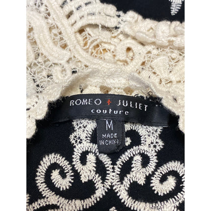 Romeo + Juliet Women's Black Cream Floral Lace Sleeveless Blouse Tank Top Size M