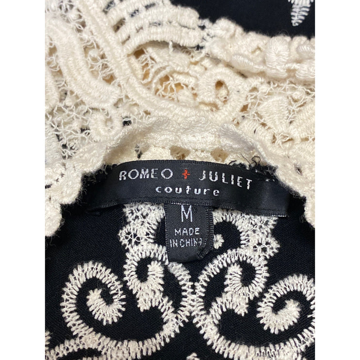 Romeo + Juliet Women's Black Cream Floral Lace Sleeveless Blouse Tank Top Size M