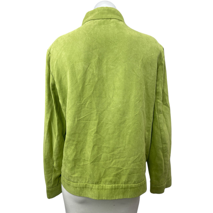 Dolina Women's Green Faux Suede High Neck Zip Up Long Sleeve Coat Jacket Size 12